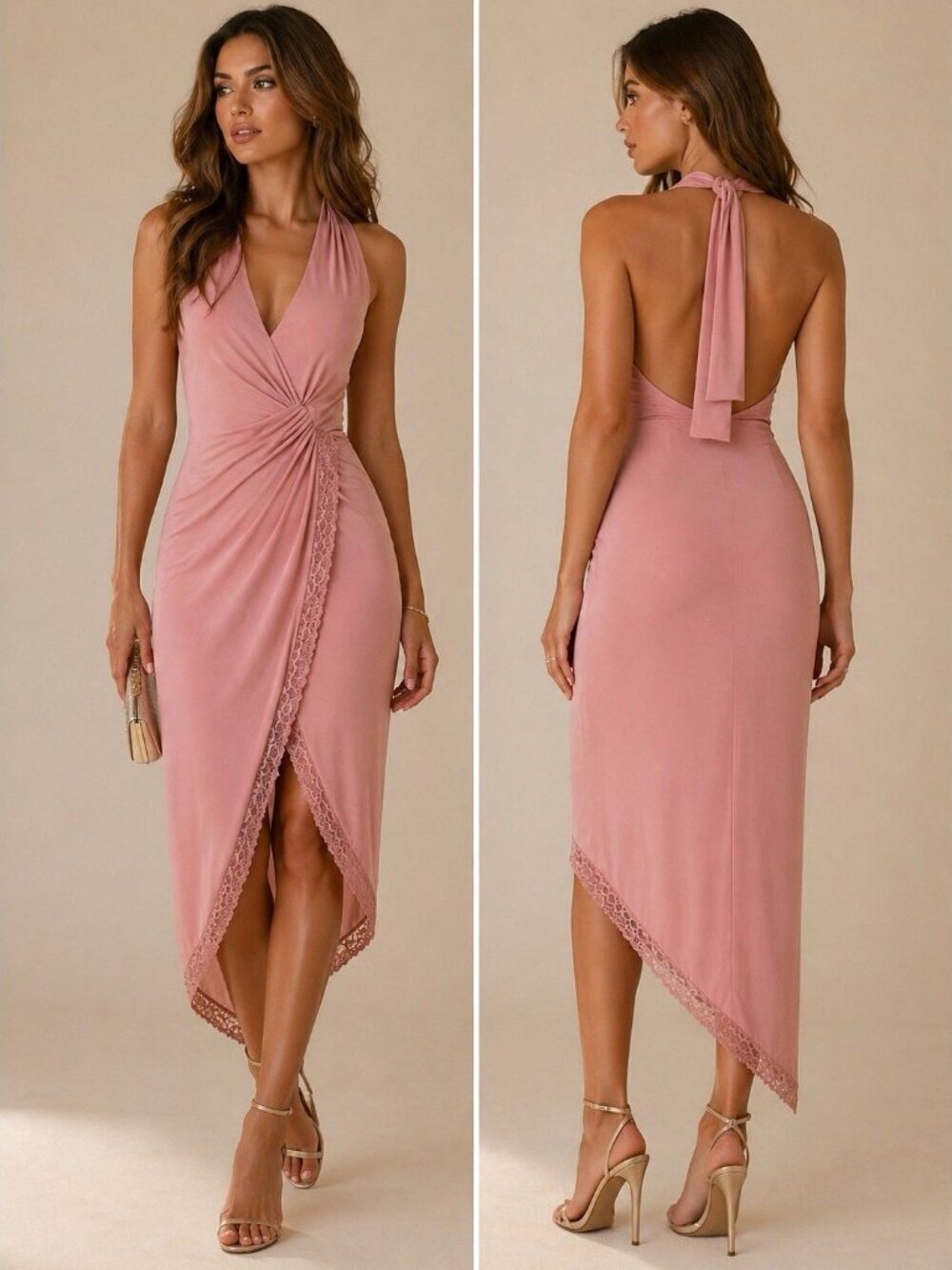 NWT Johnathan Simkhai Night Night XS Pink Halter Wrap Dress Lace $398 Bodycon